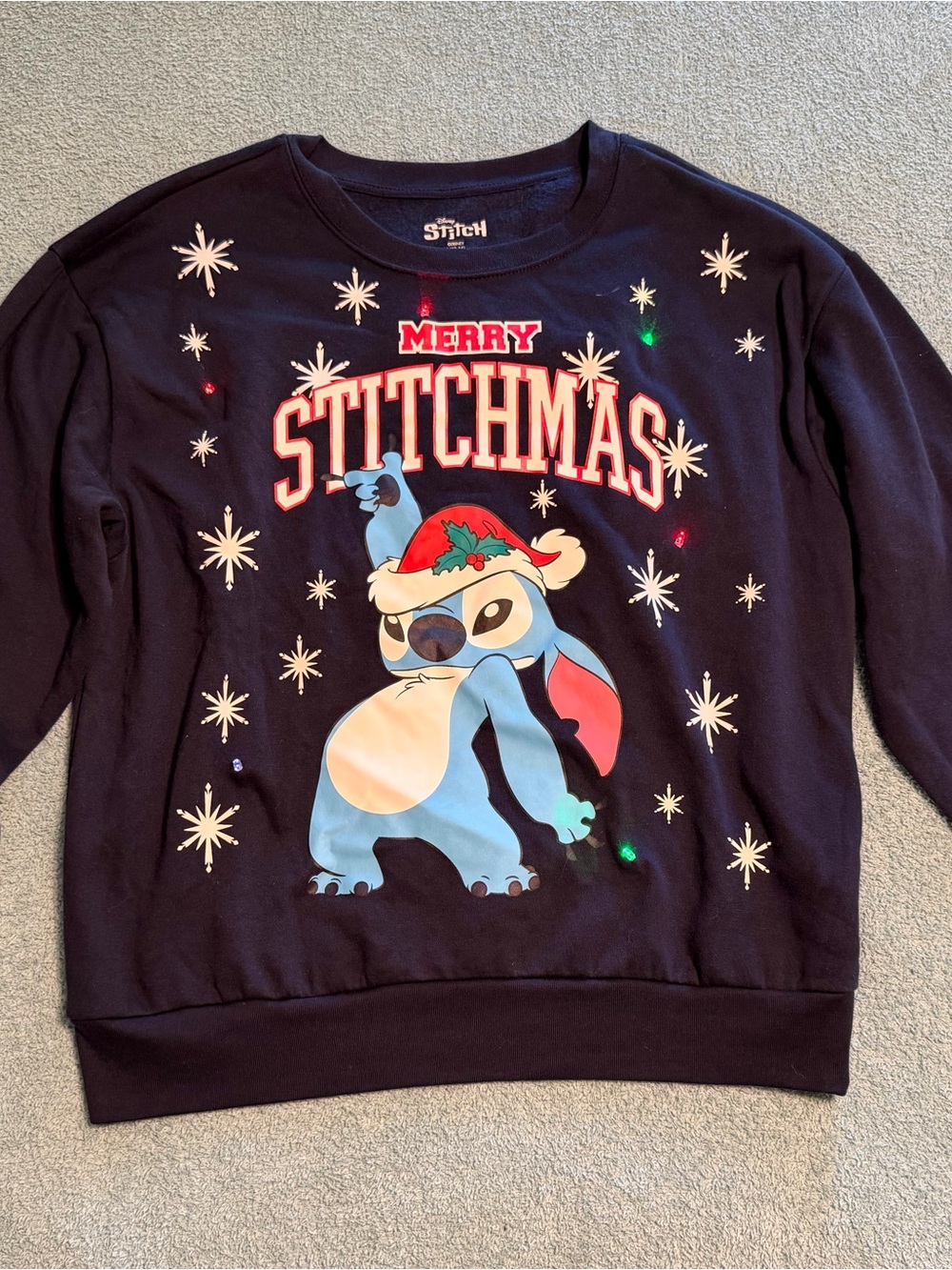 Disney Christmas Sweatshirt Merry Stitchmas Light Up Stitch Large 10-12 Working